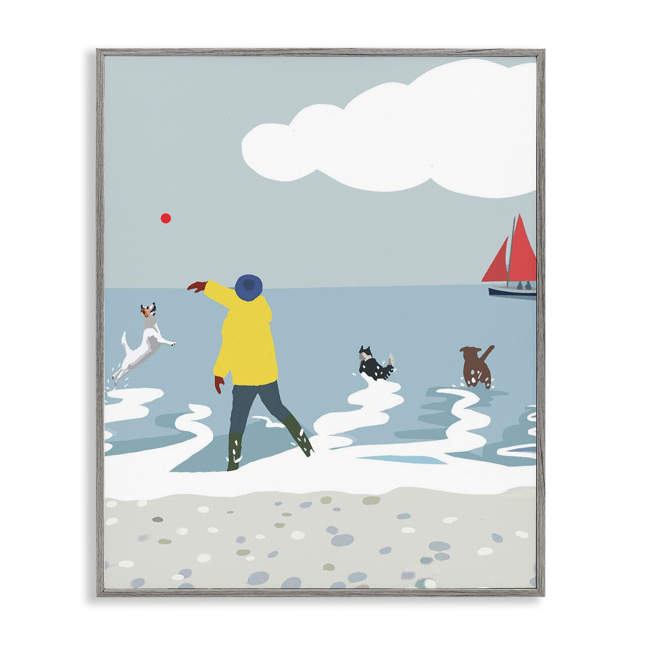 Stupell Industries Catching Ball on Beach Framed Giclee Wall Art Design by Betty Boynes